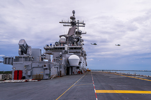 Huey & Super Cobra Flying Over USS Kearsarge (2 of 2)